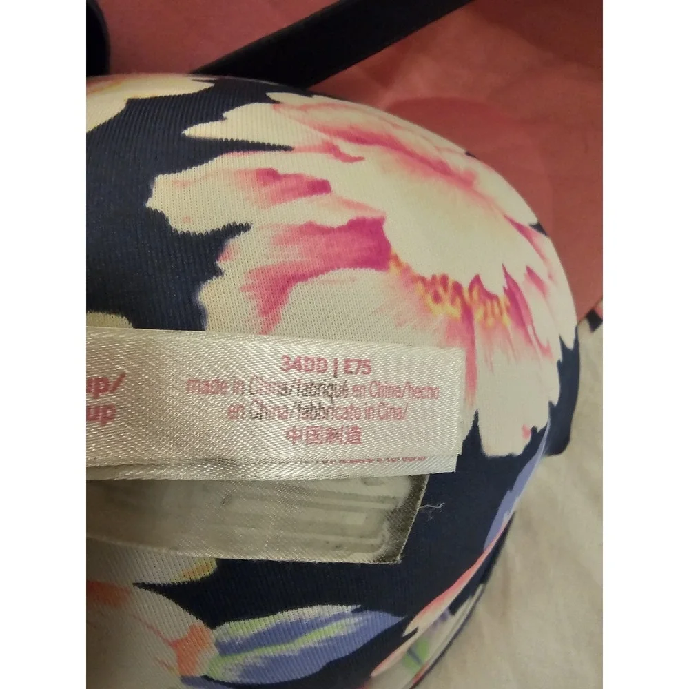 PINK Victoria's Secret Floral‎ Push Up Bra Navy Blue Pink Size 34DD